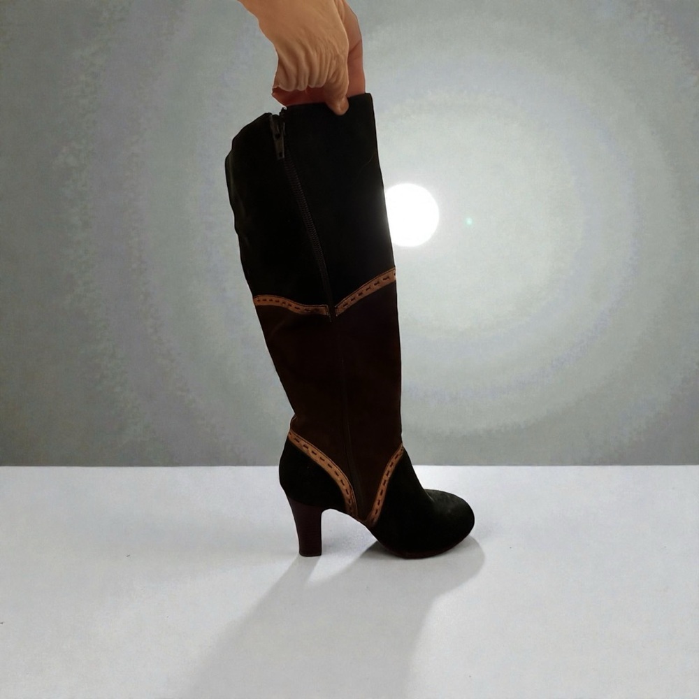 Chic Black and Brown Heeled Boots